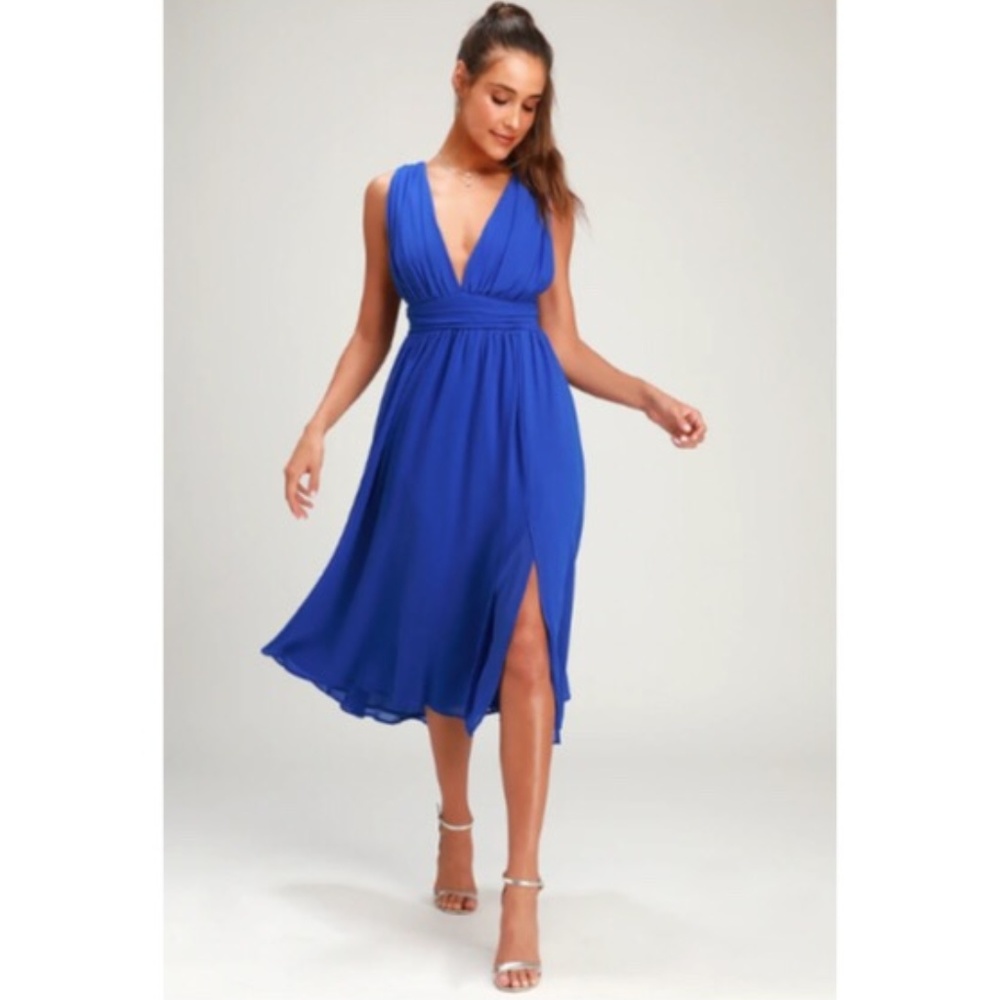 Lulu’s Divine Dahlia Royal Blue Midi Dress